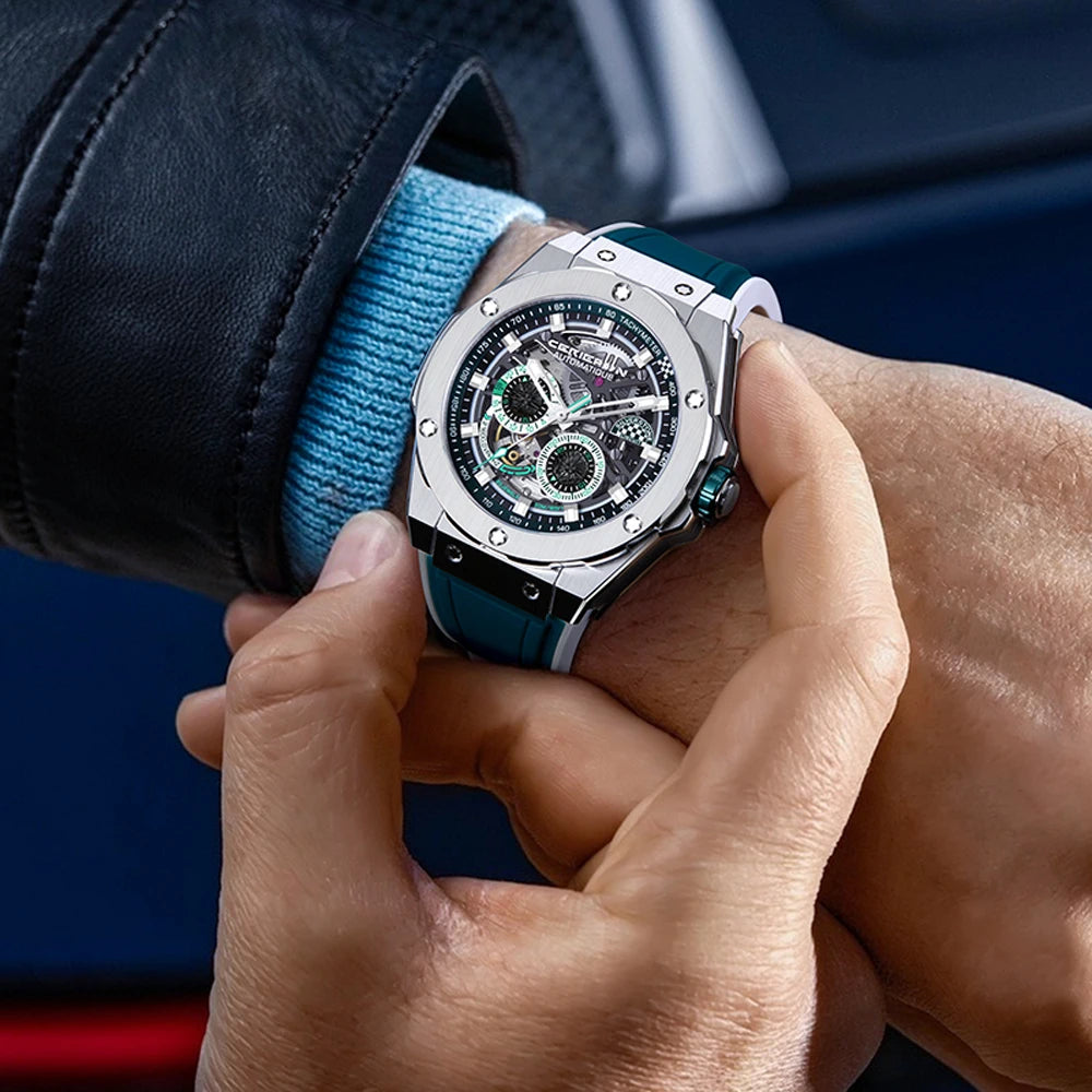 Men's Automatic Mechanical Watch — Skeleton Design with Sapphire Crystal