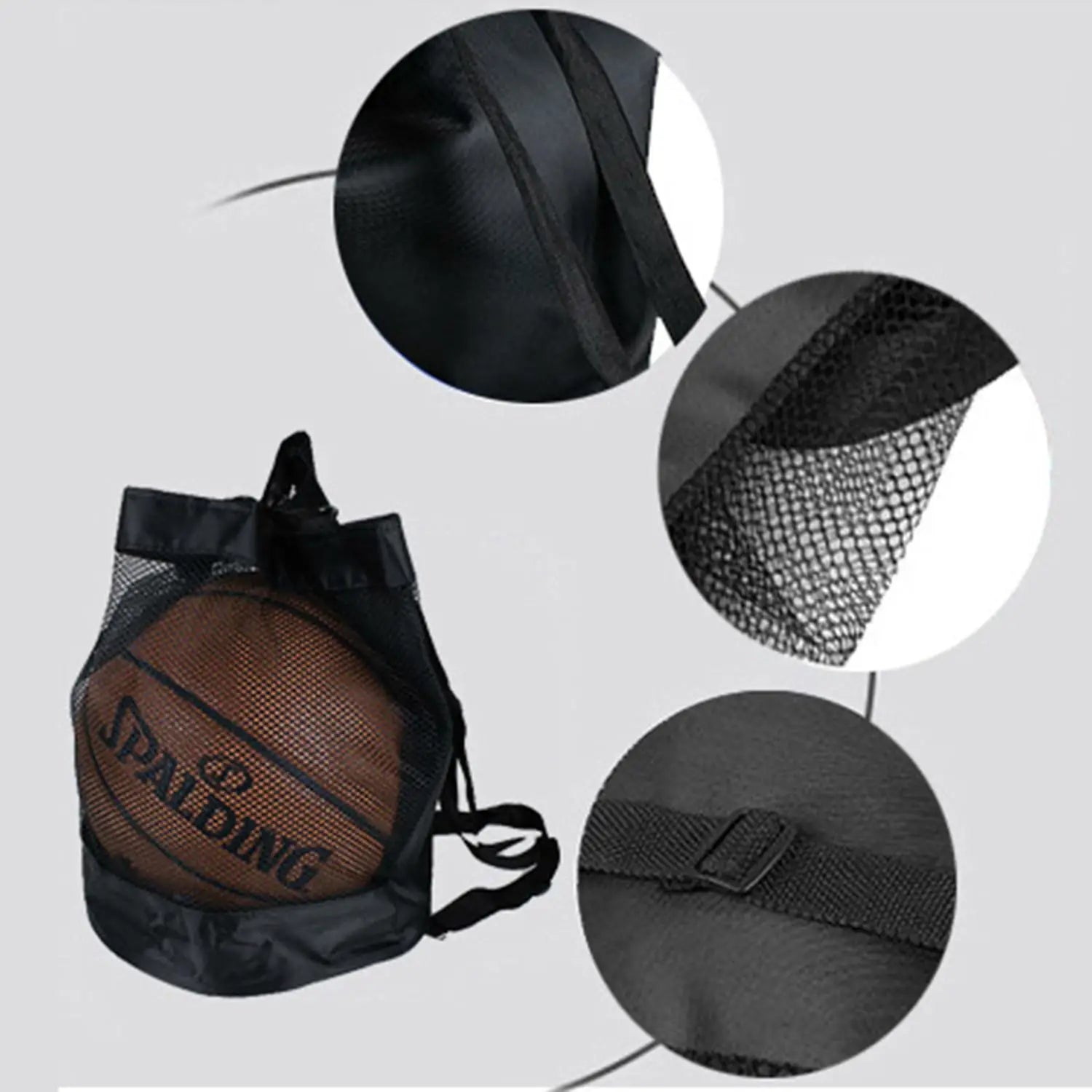 Drawstring Sports Ball Bag — Lightweight Mesh Storage Backpack, Black