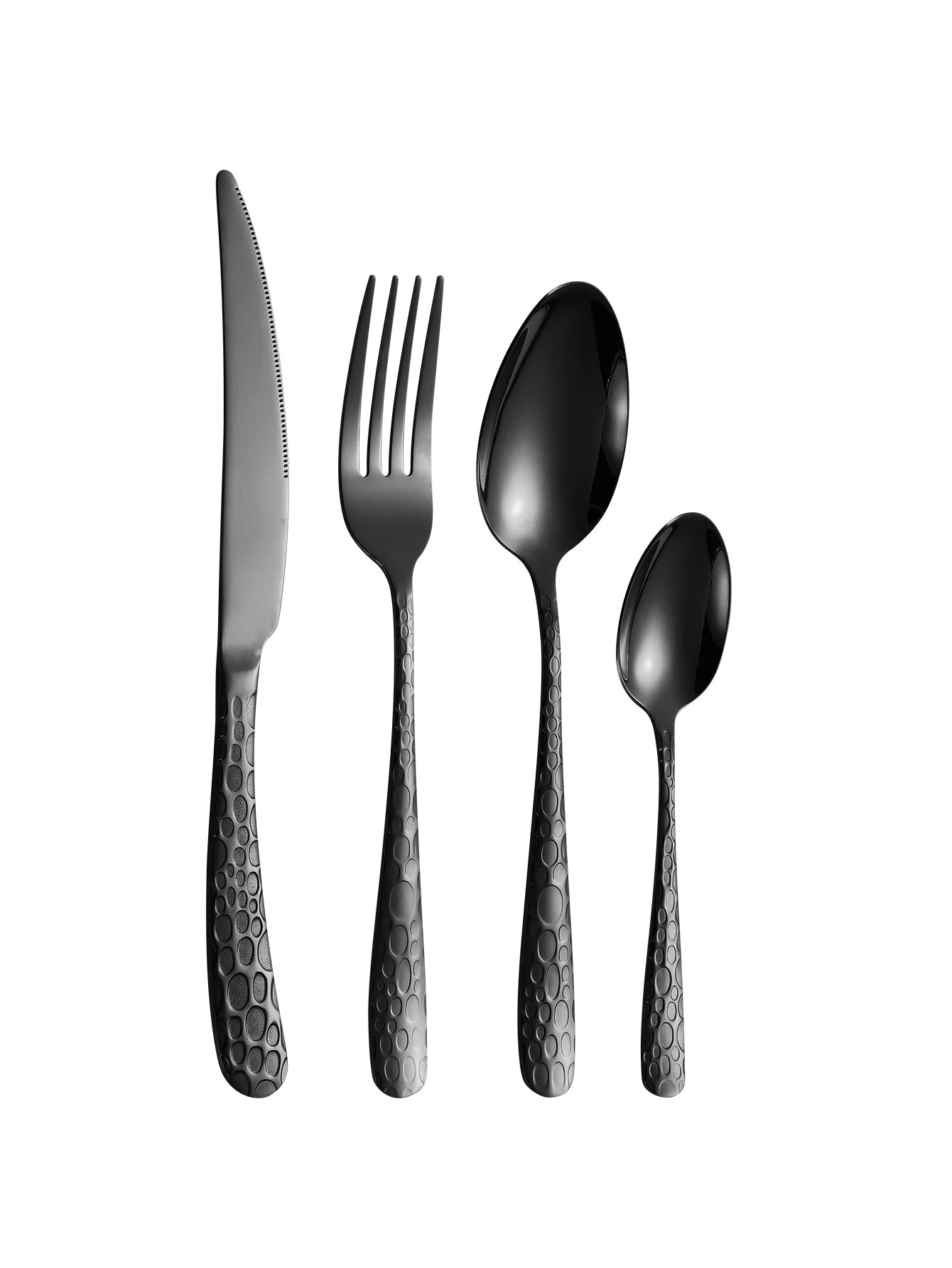 Black Stainless Steel Cutlery Set — Modern Knife Fork and Spoon Utensils