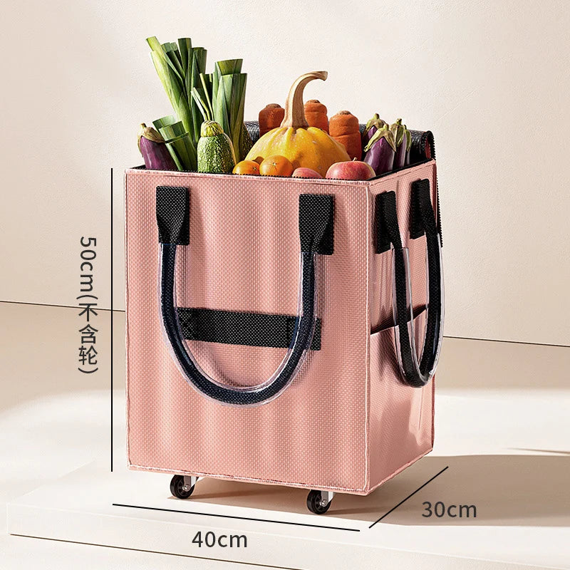 Rolling Grocery Shopping Bag — Foldable Reusable Tote with Wheels