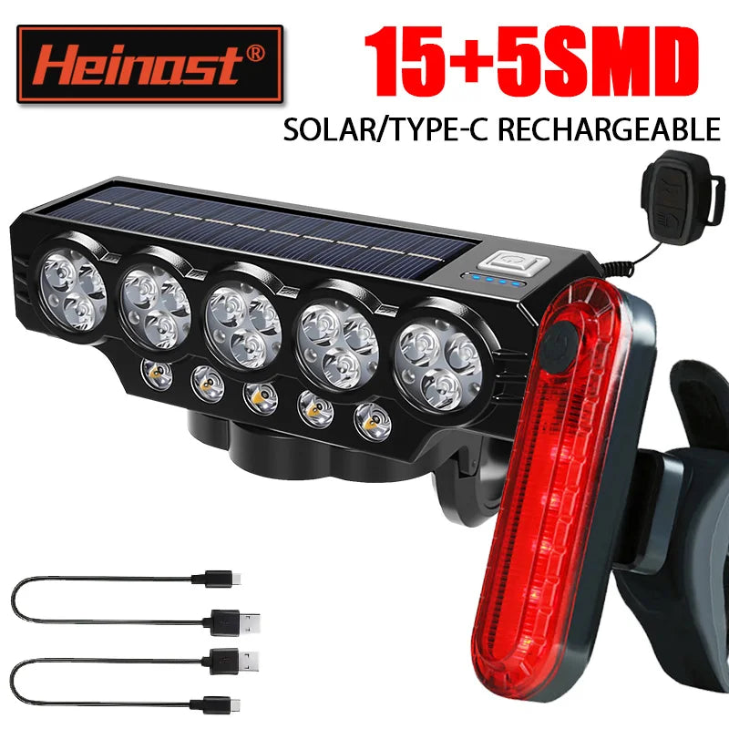 Heinast USB Rechargeable Bike LED Light — Waterproof Headlight with Integrated Horn