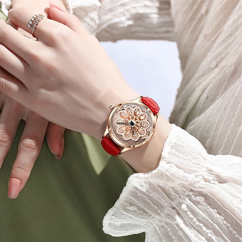LIGE Luxury Rotating Quartz Watch — Sparkling Crystal Women's Fashion Accessory