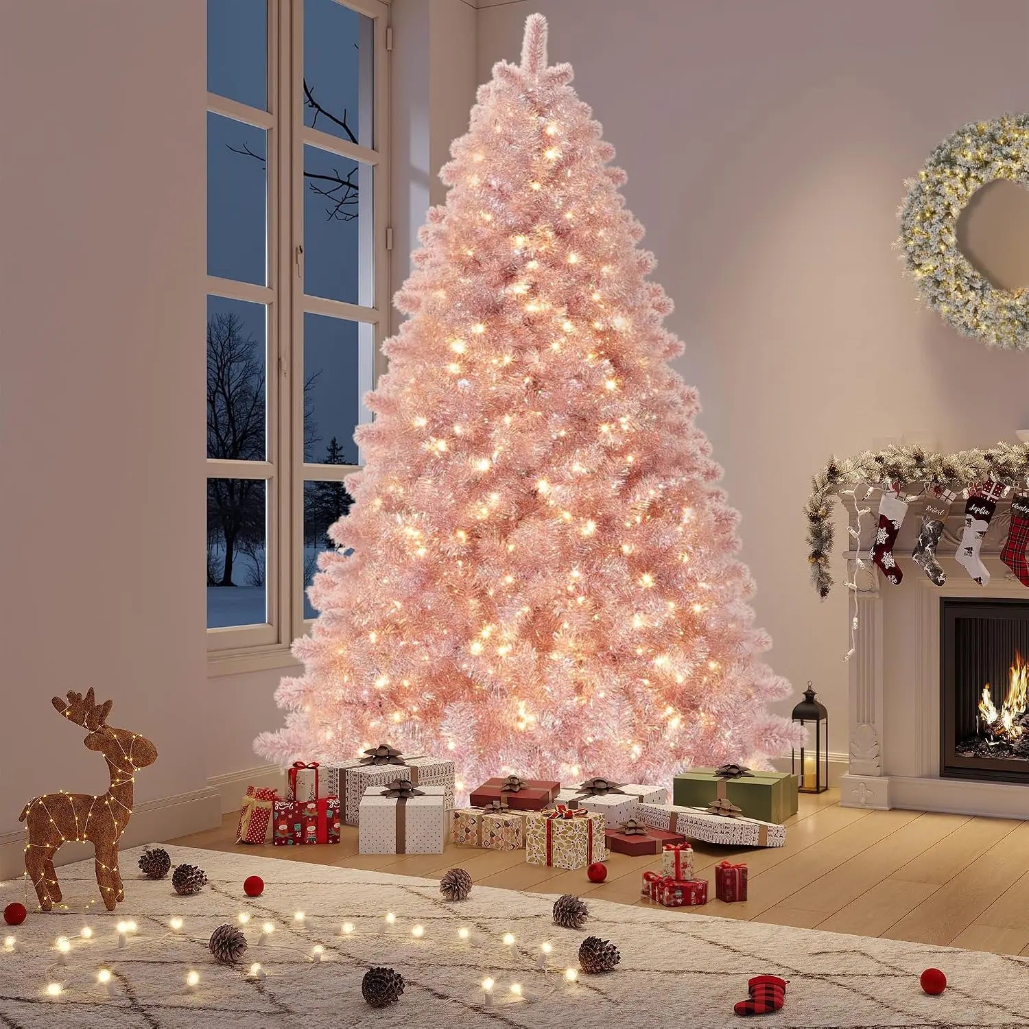 Rose Gold Tinsel Artificial Christmas Tree — Prelit with 250 LED Lights