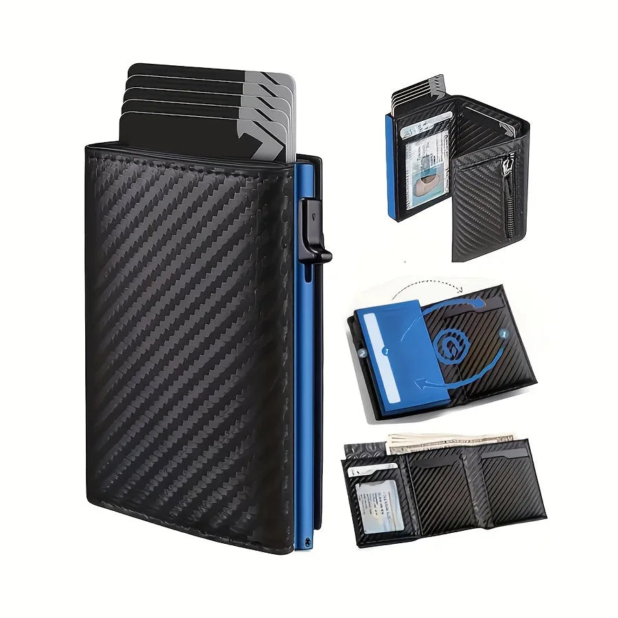 Men's Carbon Fiber Wallet — RFID Blocking Pop-Up Card Holder