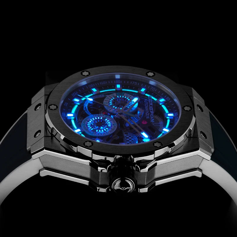 Men's Automatic Mechanical Watch — Skeleton Design with Sapphire Crystal