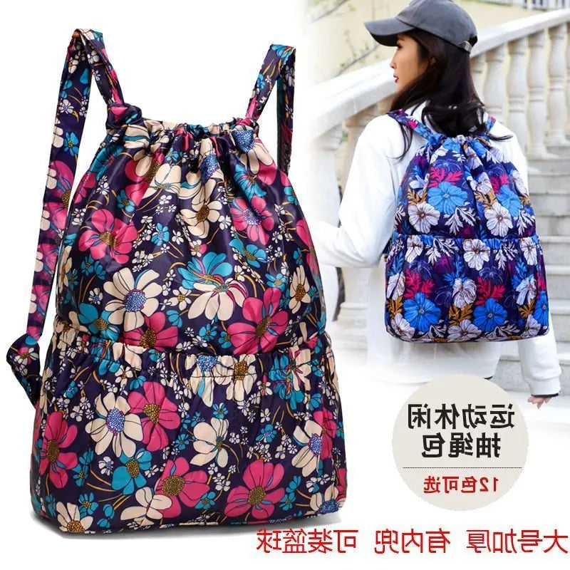 Large Capacity Drawstring Backpack — Waterproof Nylon Shoulder Bag