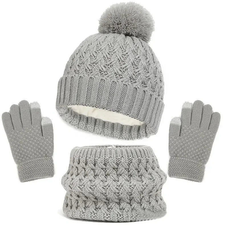 Kids Knitted Winter Accessory Set — Warm Hat, Scarf, and Gloves 3-Piece Kit