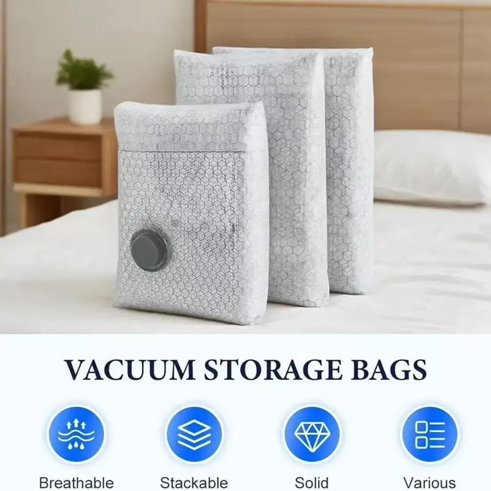 Vacuum Compression Storage Bags — Space Saving Organizer with Air Pump