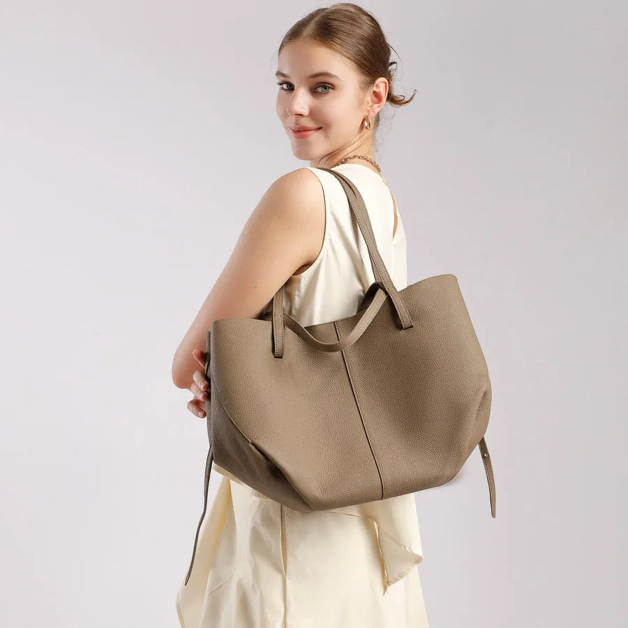 SPRINGOUT Women's Cowhide Tote Bag — Versatile Leather Handbag for Travel