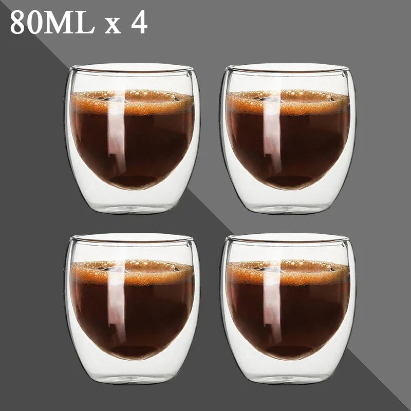 Double Wall Glass Cup Set — Heat Resistant Handmade Drinkware