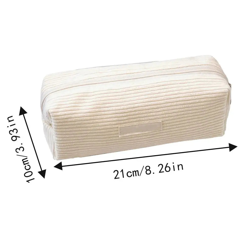 Large Capacity Corduroy Pencil Case — Multifunctional Stationery Organizer