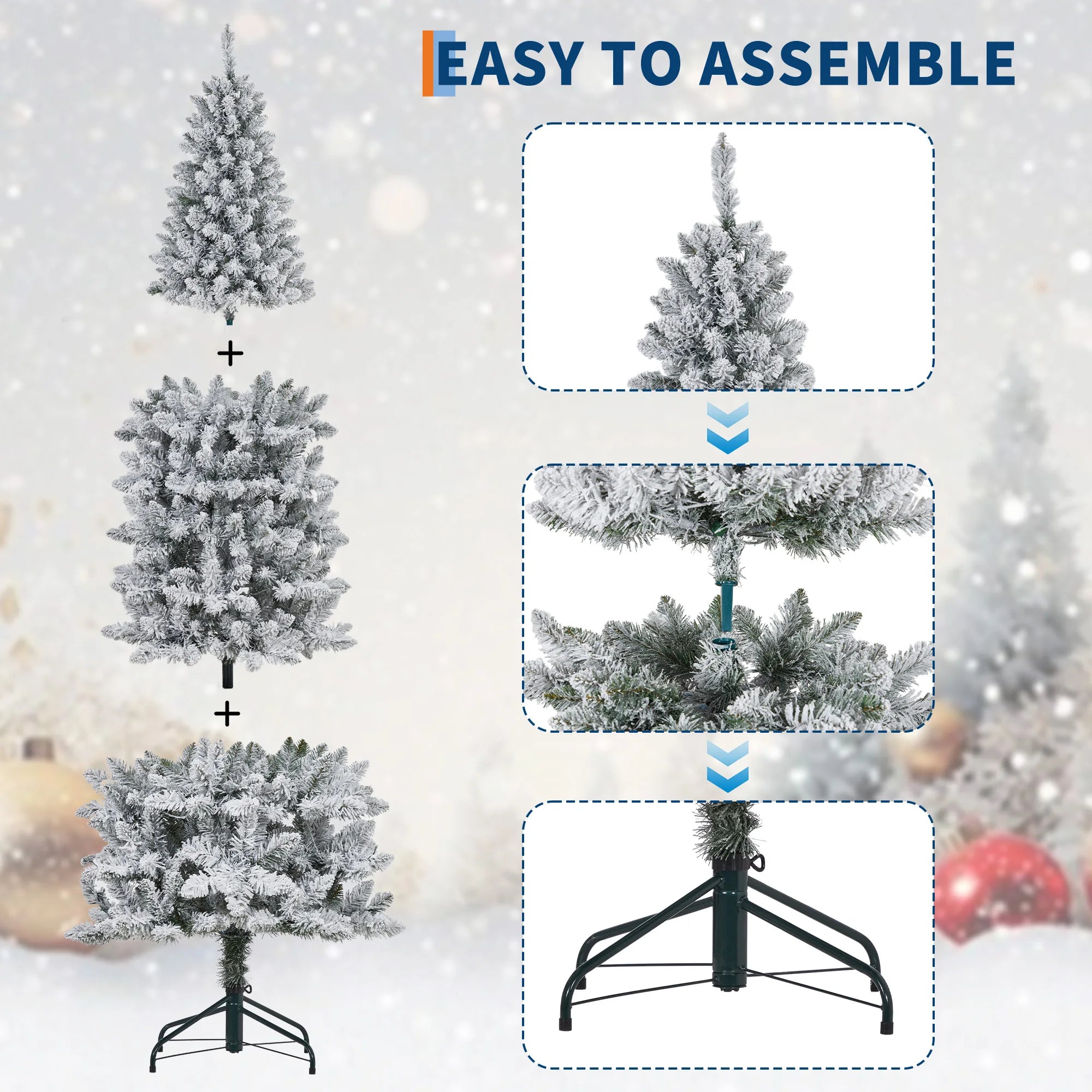GAOMON Snow Flocked Slim Pencil Christmas Tree — Pre-Lit LED Holiday Decor