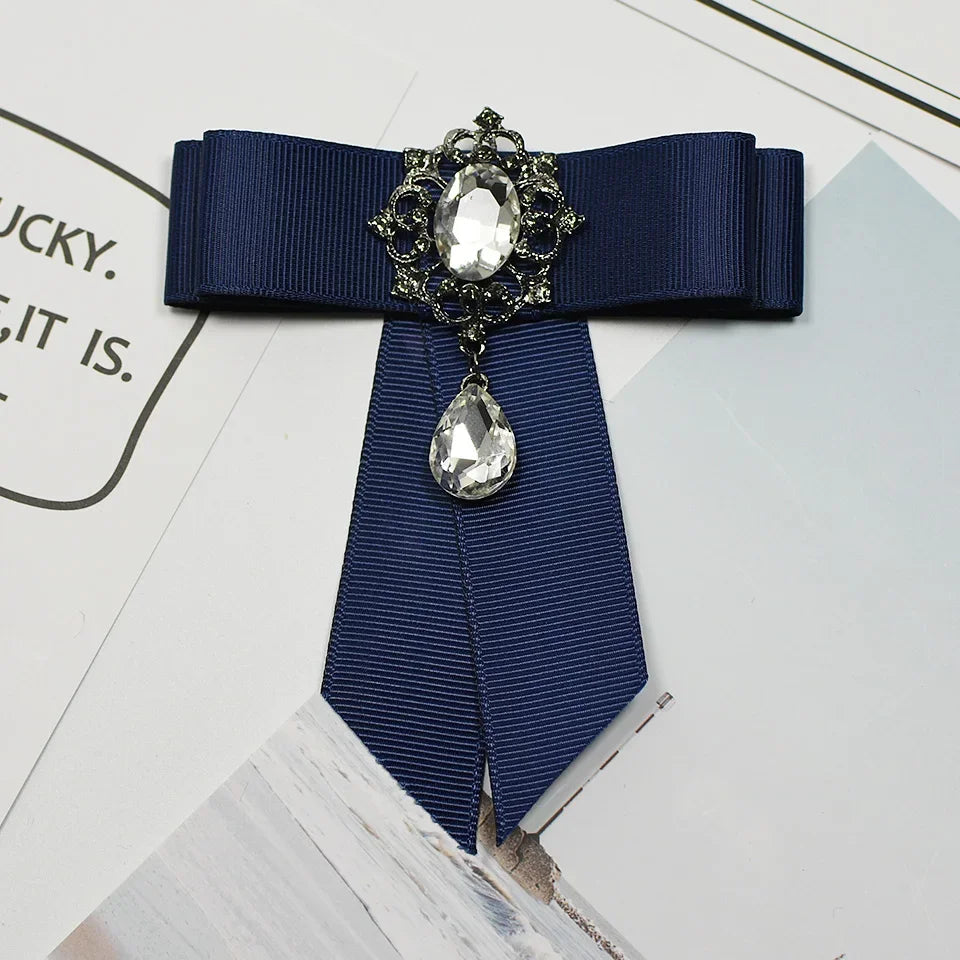 i-Remiel Ribbon Bow Brooch — Elegant Crystal Flower Pin for Women
