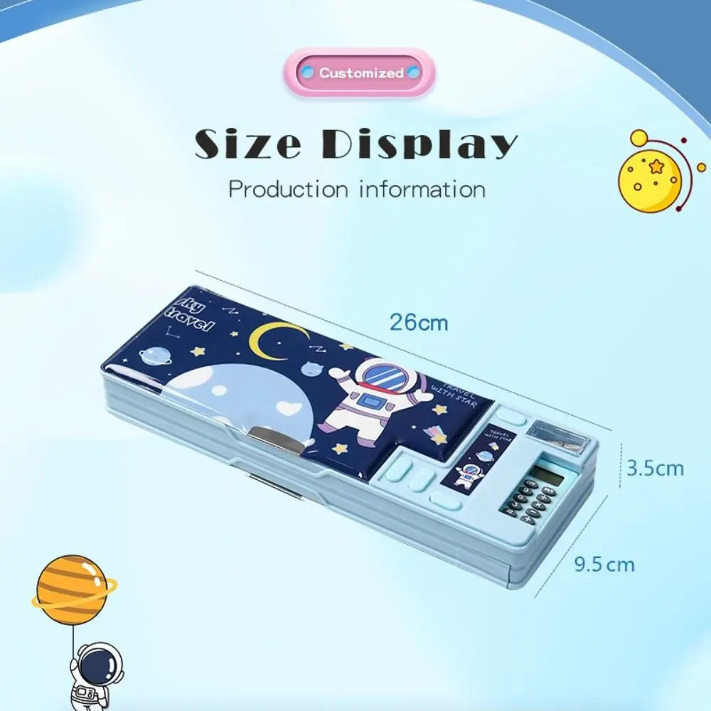Multifunctional Plastic Pencil Case — Built-in Calculator and Sharpener