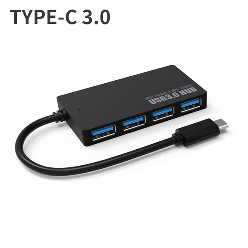 4-Port USB 3.0 Hub — High Speed Data Transfer Adapter, Type-C & USB Options