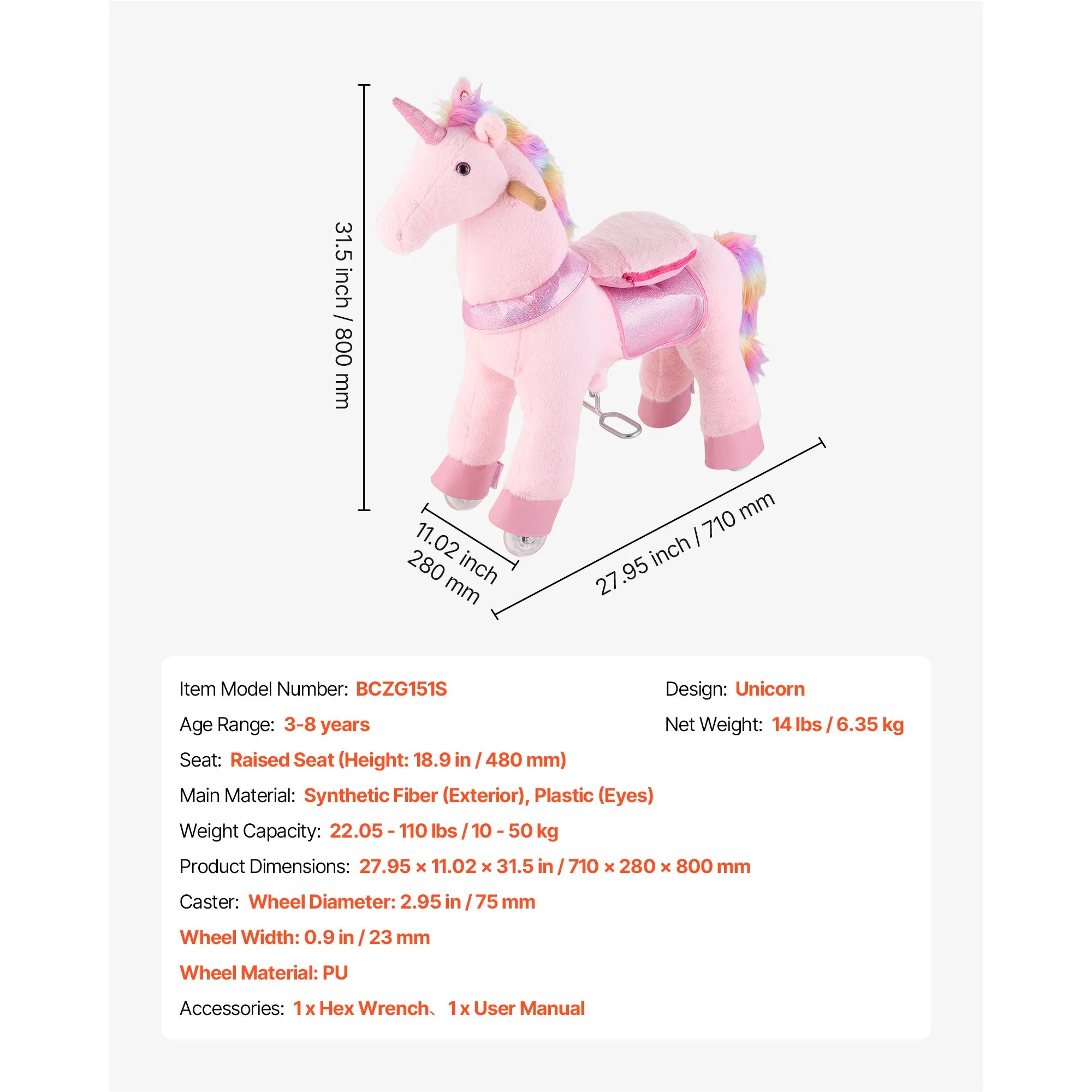 SucceBuy Pink Unicorn Ride On Toy — Interactive Musical Horse for Kids