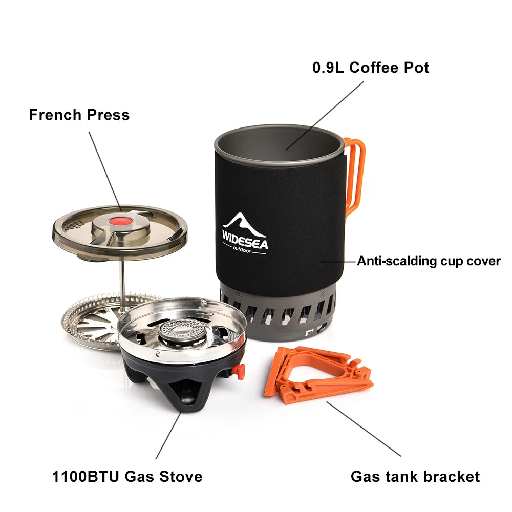 Widesea Camping Cooking System — Portable Gas Stove & Coffee Pot Set