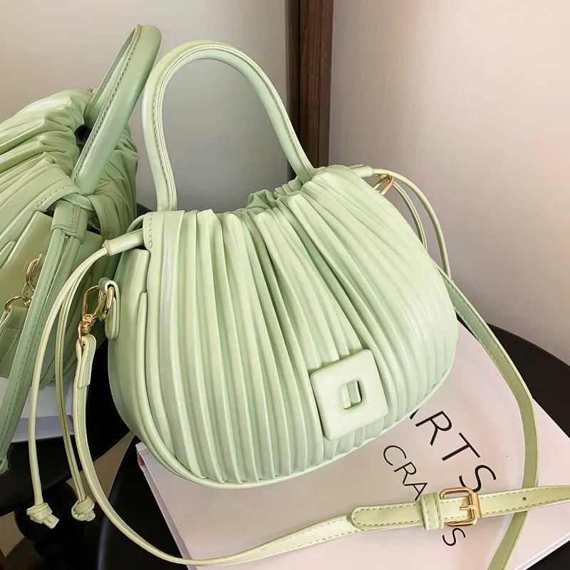 weixier Vintage Crossbody Bag — Ruched PU Leather Shoulder Handbag
