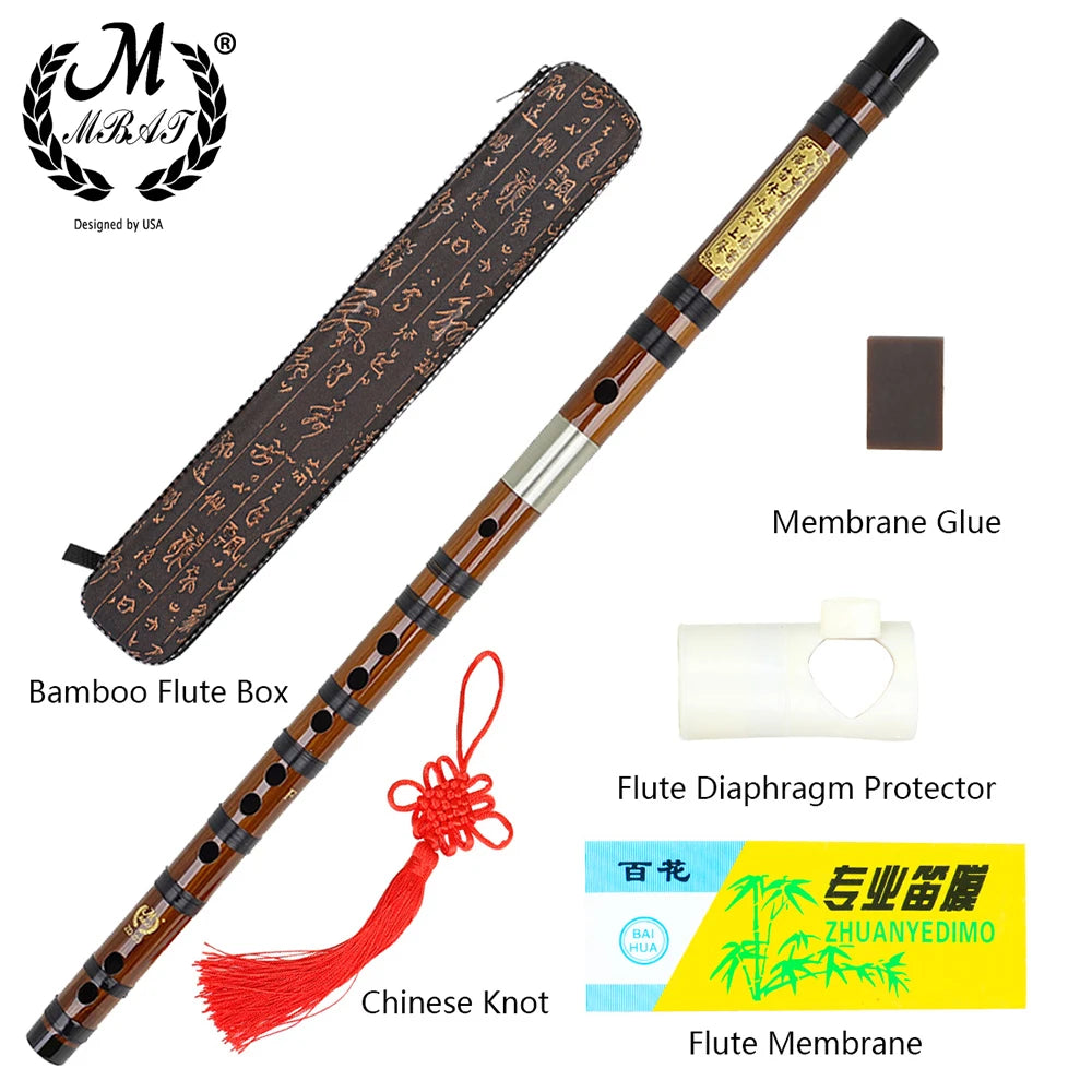 M MBAT Traditional Bamboo Flute — Handcrafted Musical Instrument with Brass Joints