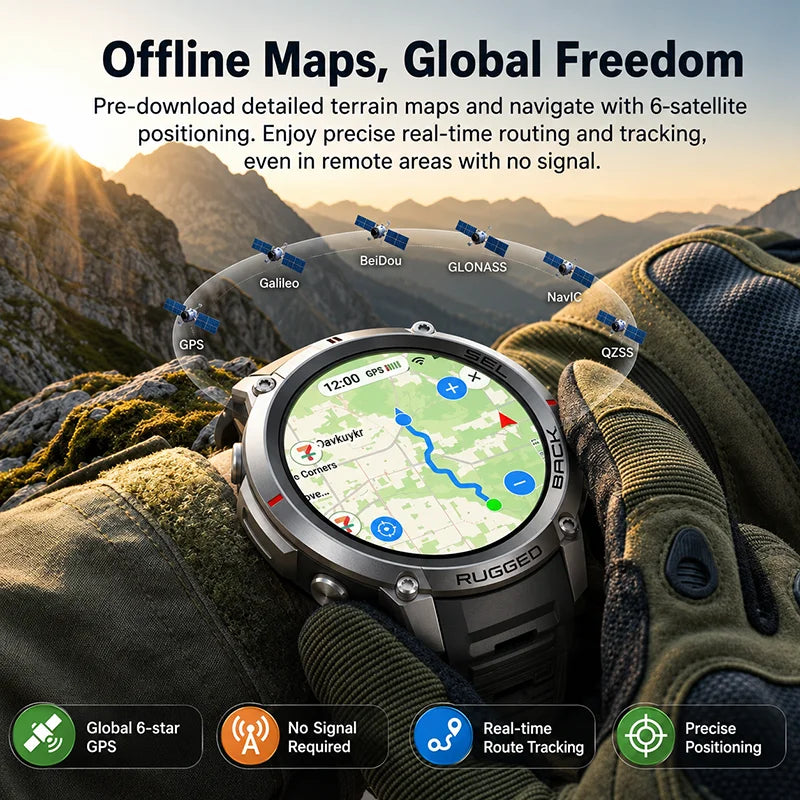 GUHUAVMI Military GPS Smartwatch — Offline Map & 5ATM Waterproof Sports Watch