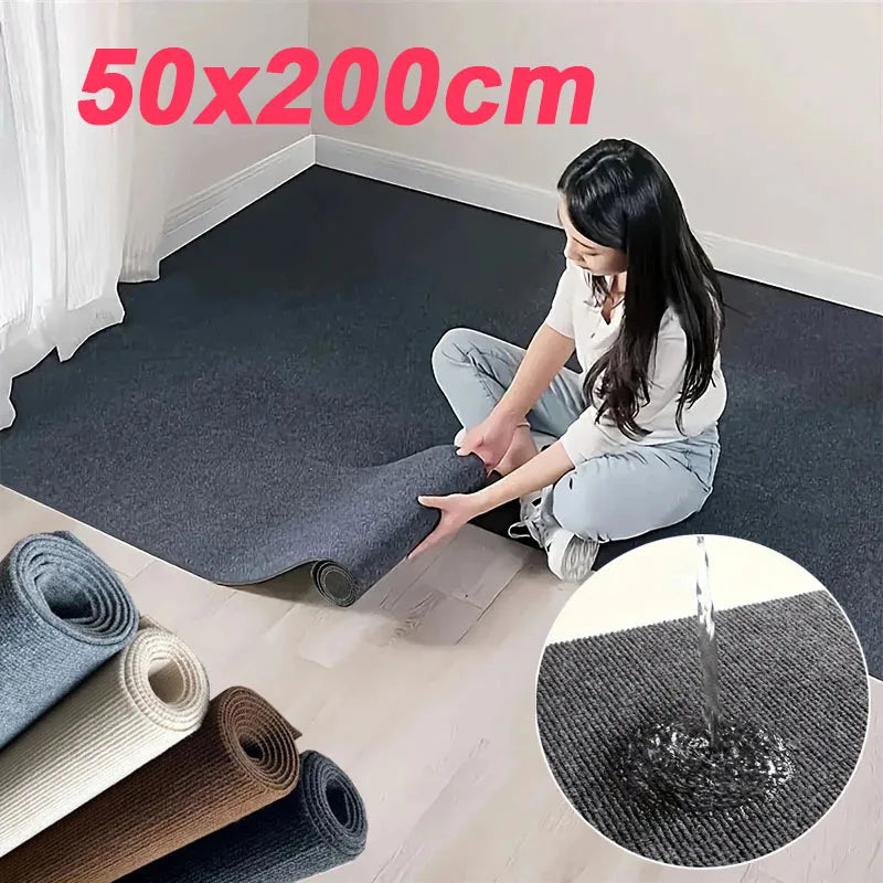 Self-Adhesive Solid Color Area Rug — Water Absorbent Floor Mat for Home