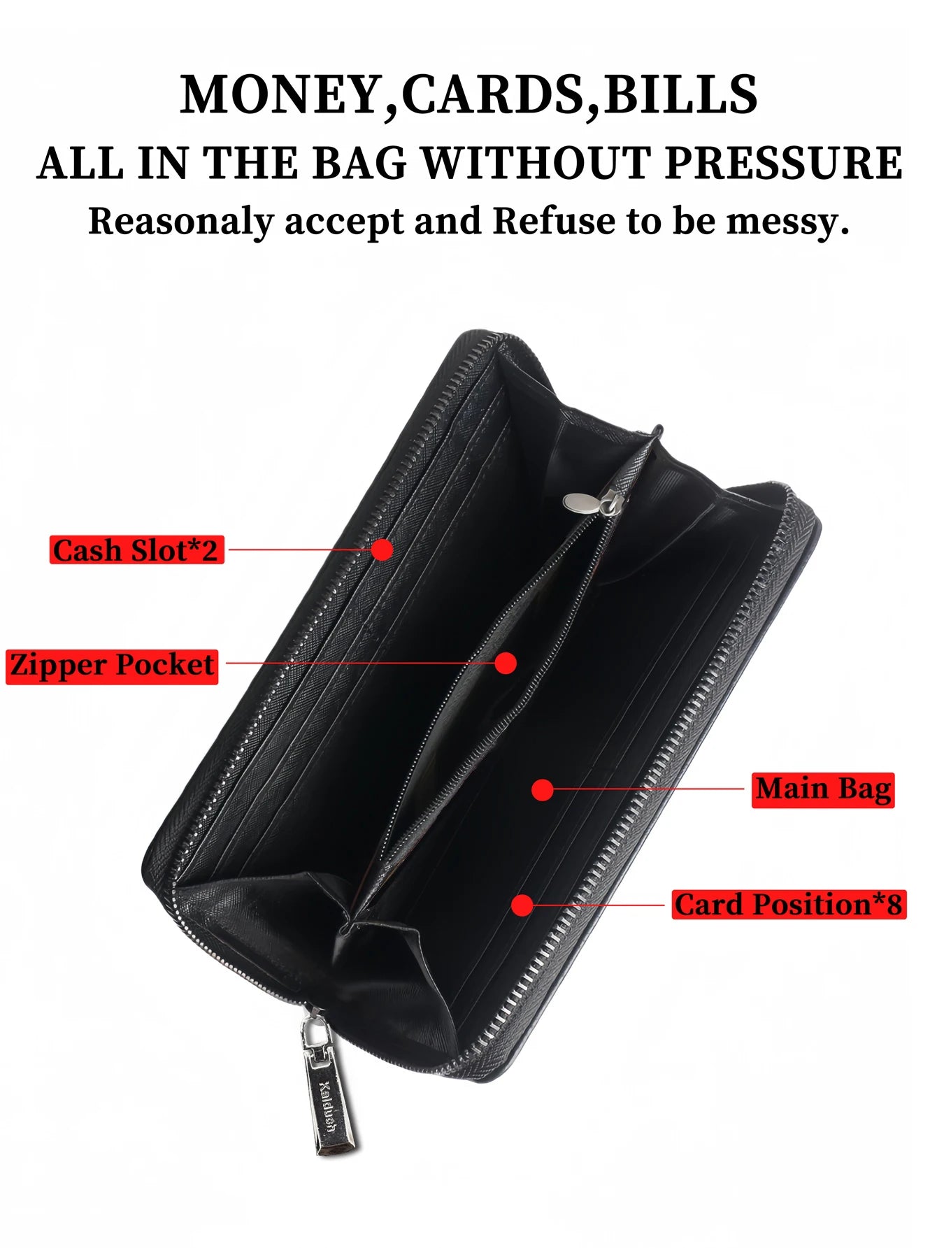 KAIDUCH Men's Minimalist Clutch Wallet — Double Zipper Large Capacity Organizer