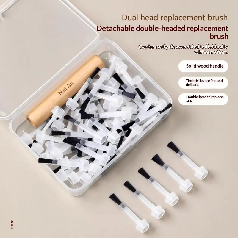 BMPEIC Nail Art Brush Set — Detachable Wooden Handle & Replacement Heads