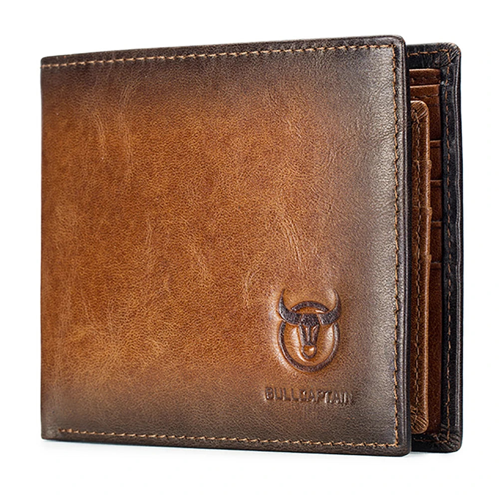 LUKZIJAES Genuine Leather Men's Wallet — Slim Retro Bifold with RFID Protection