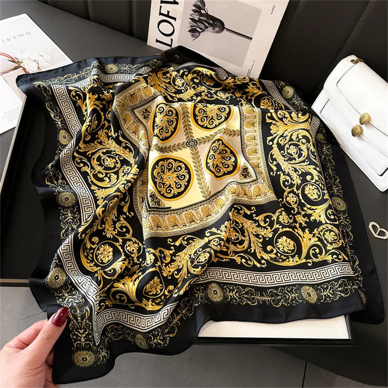 SENAIFEI Printed Silk Scarf — Luxury Square Shawl & Decorative Headband