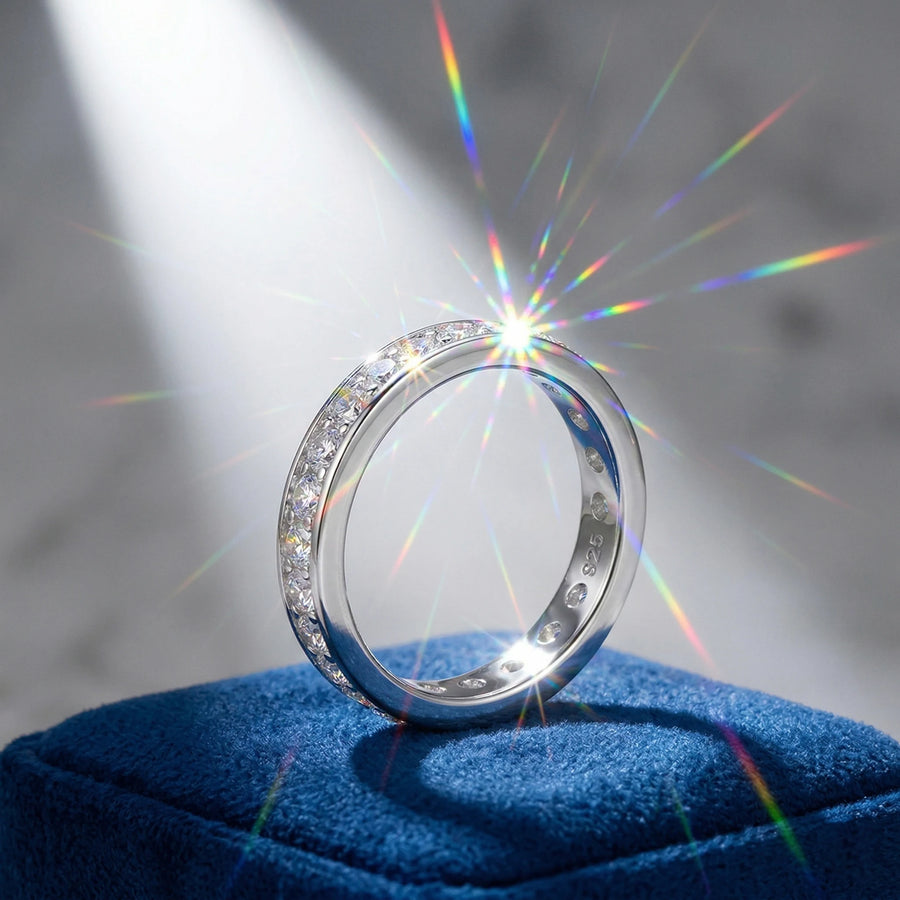Moissanite Eternity Ring — 925 Sterling Silver Stackable Band