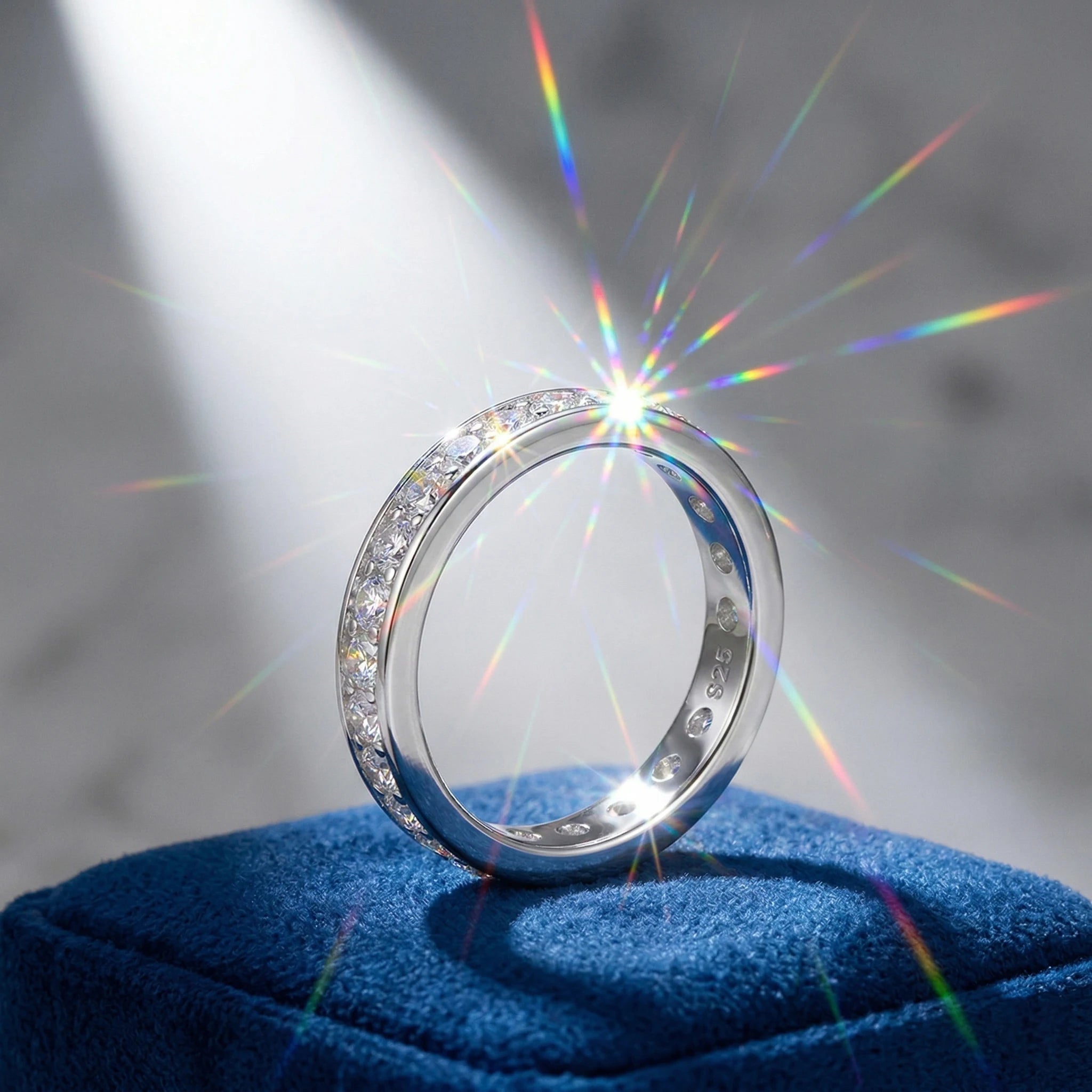 Moissanite Eternity Ring — 925 Sterling Silver Stackable Band