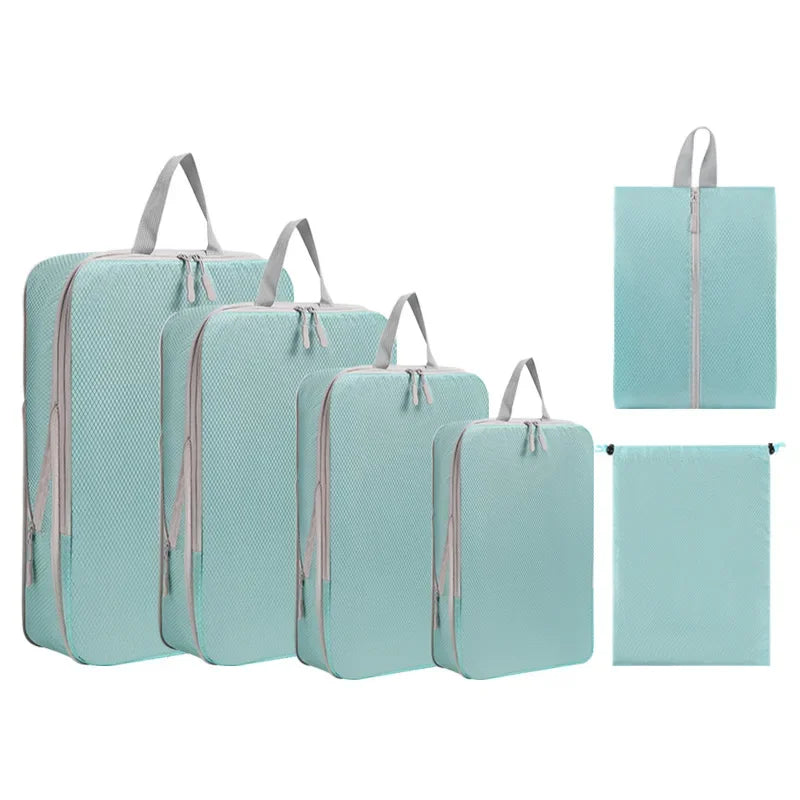 Luggage Organizer Set — Compressible Travel Packing Cubes with Handbag