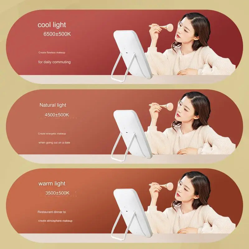 LED Makeup Mirror — Rechargeable Desktop Fill Light, Foldable Design