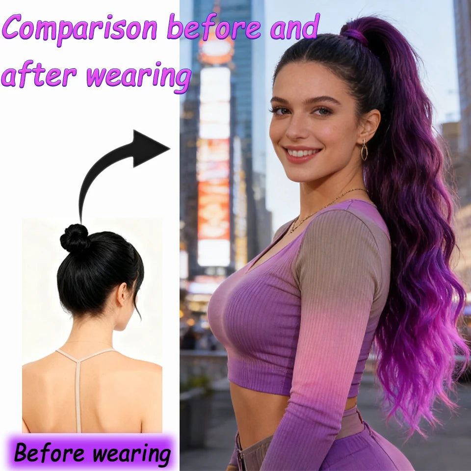allaosify Synthetic Ponytail Wig — Water Wave Texture for Natural Look