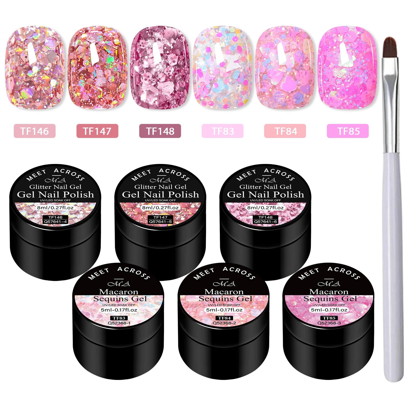 MEET ACROSS Glitter Nail Gel Polish Set — Sparkly DIY Manicure Kit