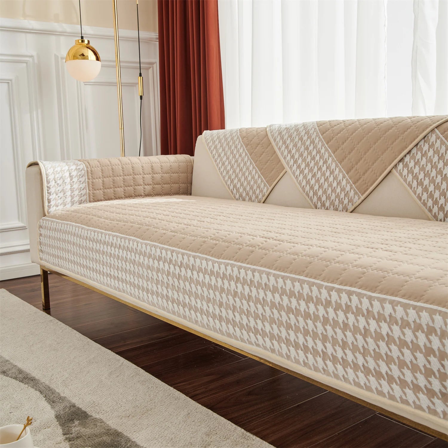 Houndstooth Quilted Sofa Cover — Anti-Slip Furniture Protector