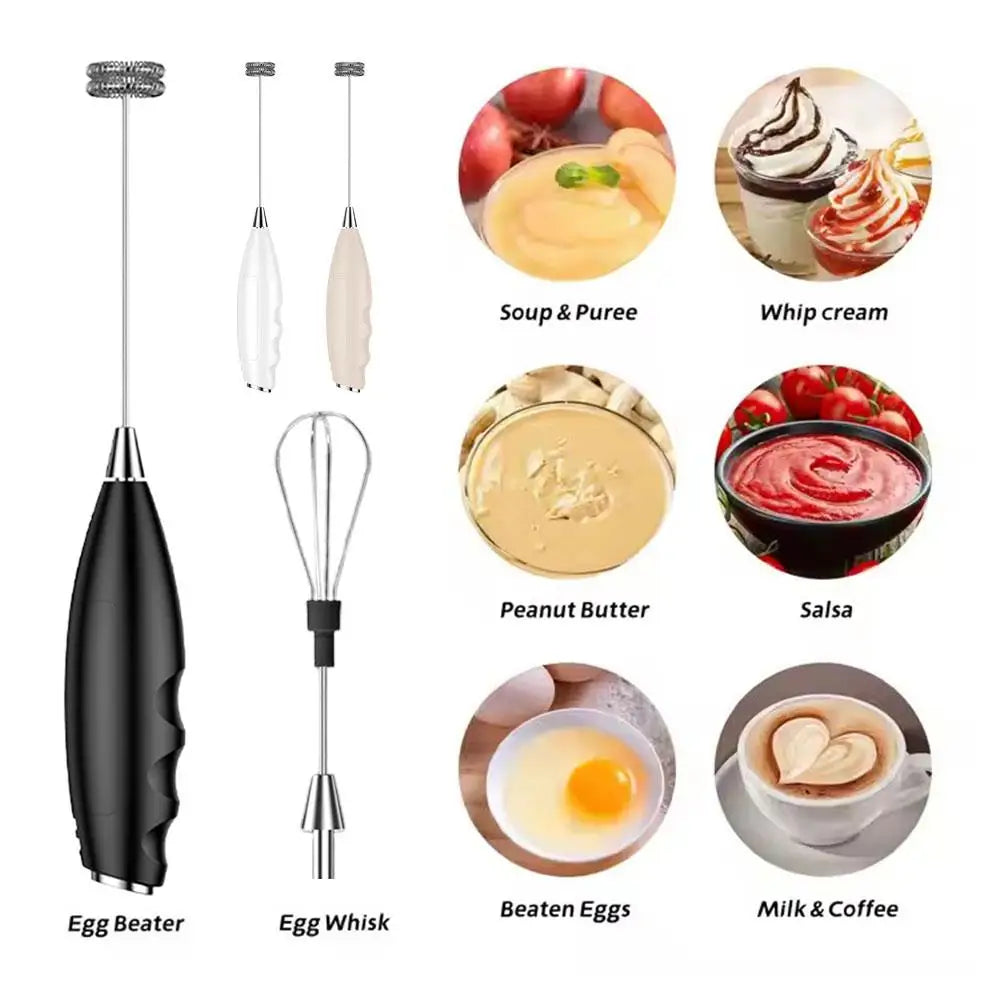 Wireless Electric Milk Frother — Handheld Battery-Powered Mixer for Coffee and Baking