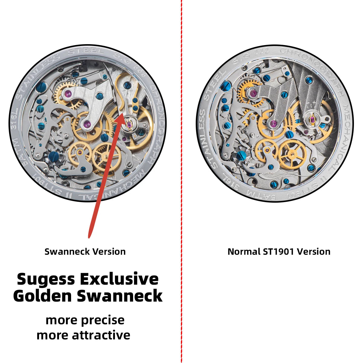 SUGESS Pilot Chronograph Watch — Mechanical Seagull Movement & Sapphire Crystal