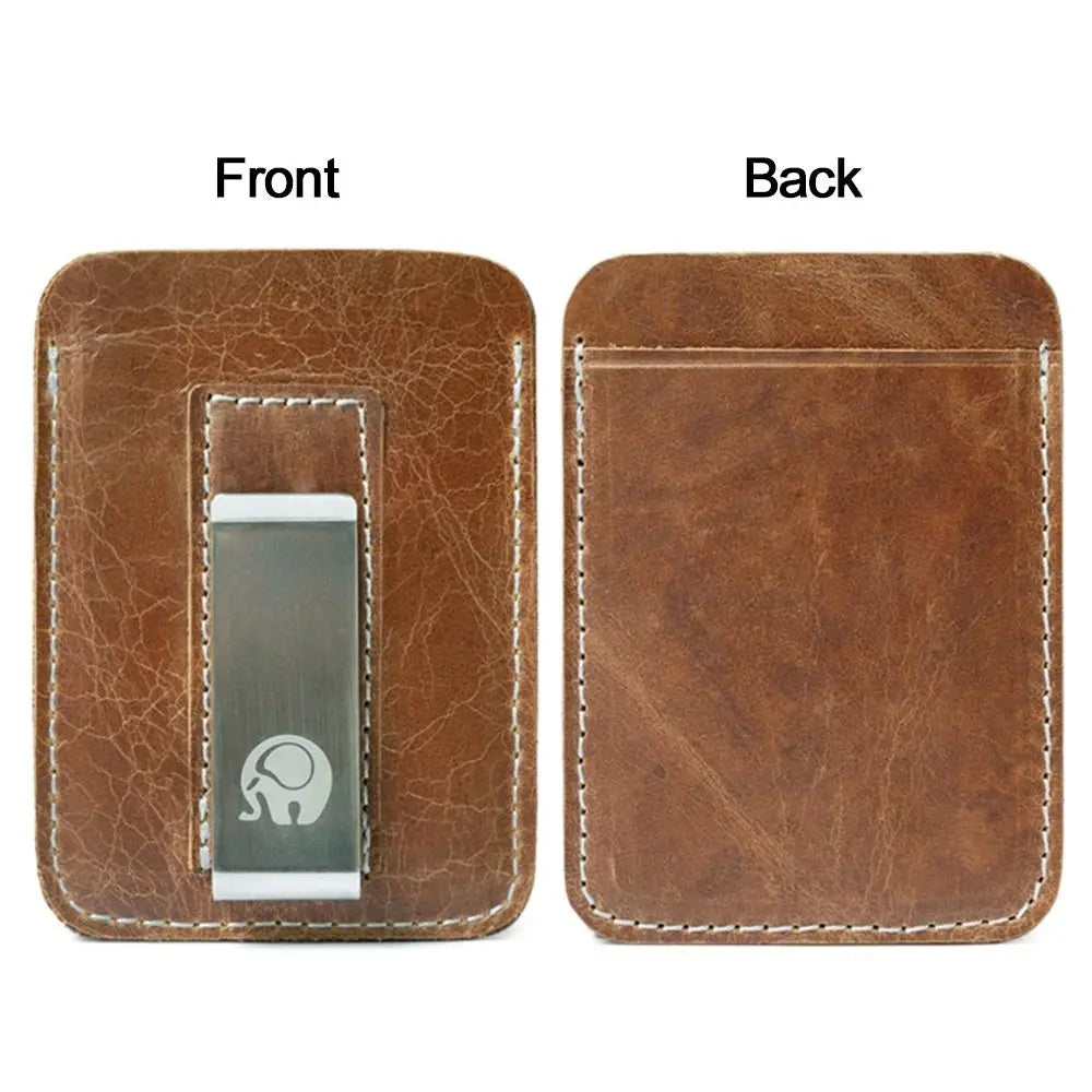 Genuine Leather Money Clip — Slim Minimalist Wallet with Card Slot