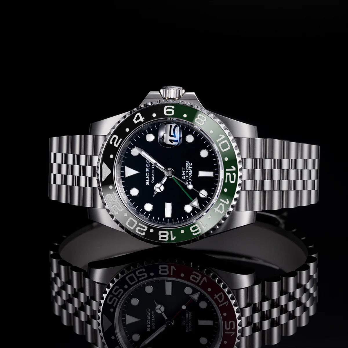 SUGESS GMT Diving Watch — Automatic Mechanical Peacock Movement