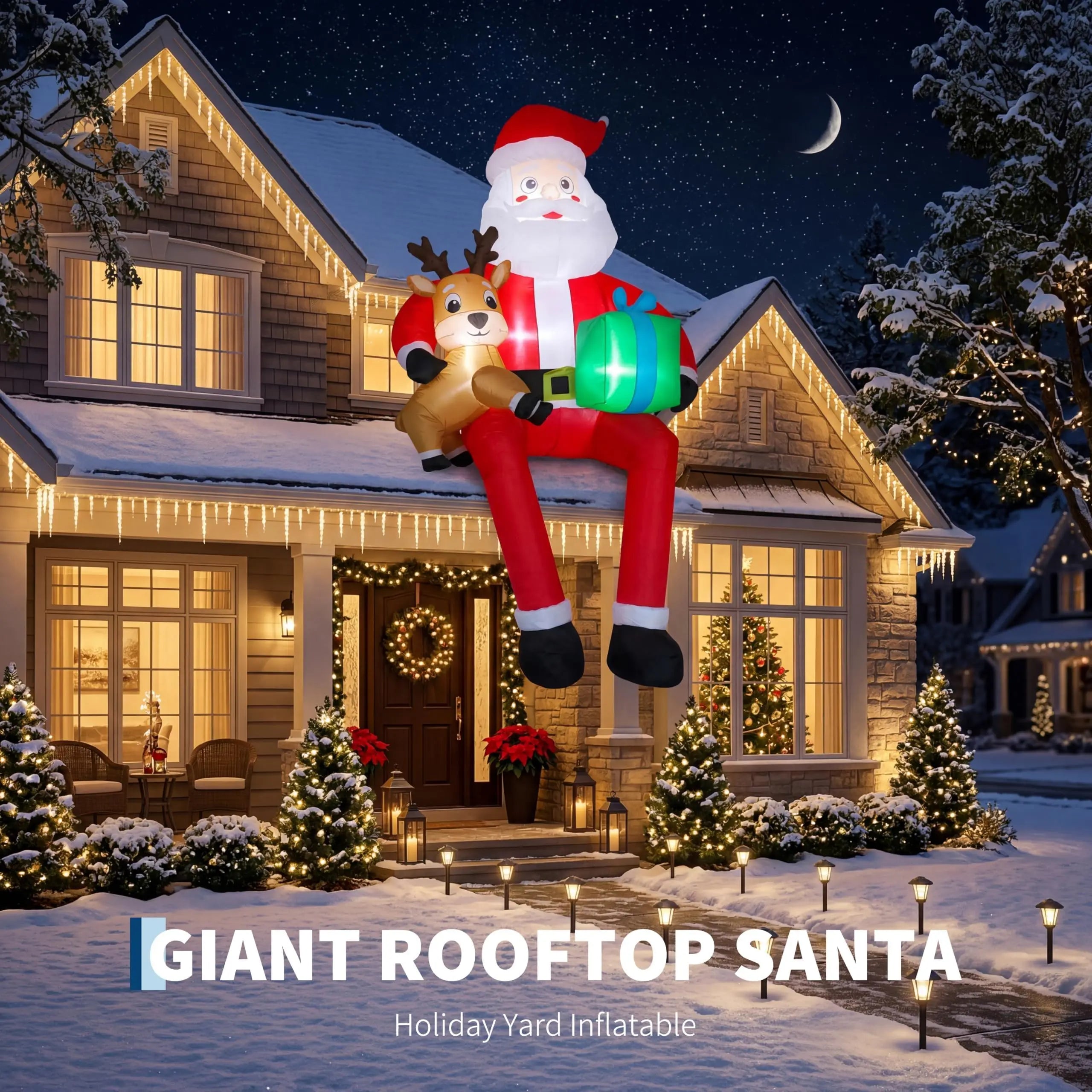 9.5ft Inflatable Sitting Santa Claus — Outdoor Holiday Yard Decor with LED Lights