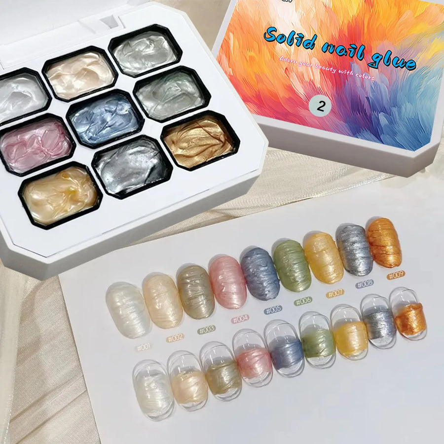 Pearl Gloss Solid Gel Nail Polish — 9 Color Set for Semi-Permanent DIY Art