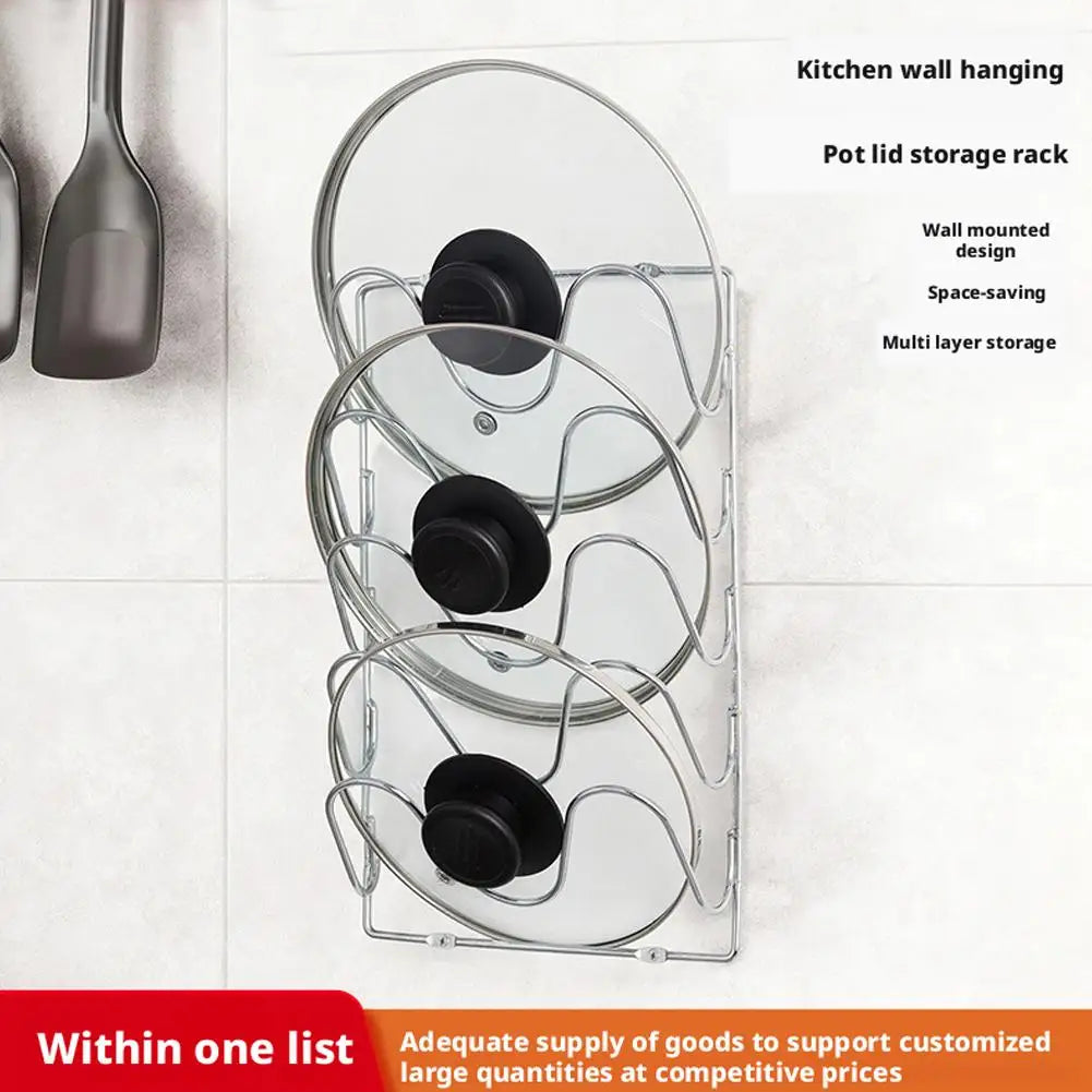 5-Tier Wall Mounted Pot Lid Rack — Space Saving Kitchen Organizer