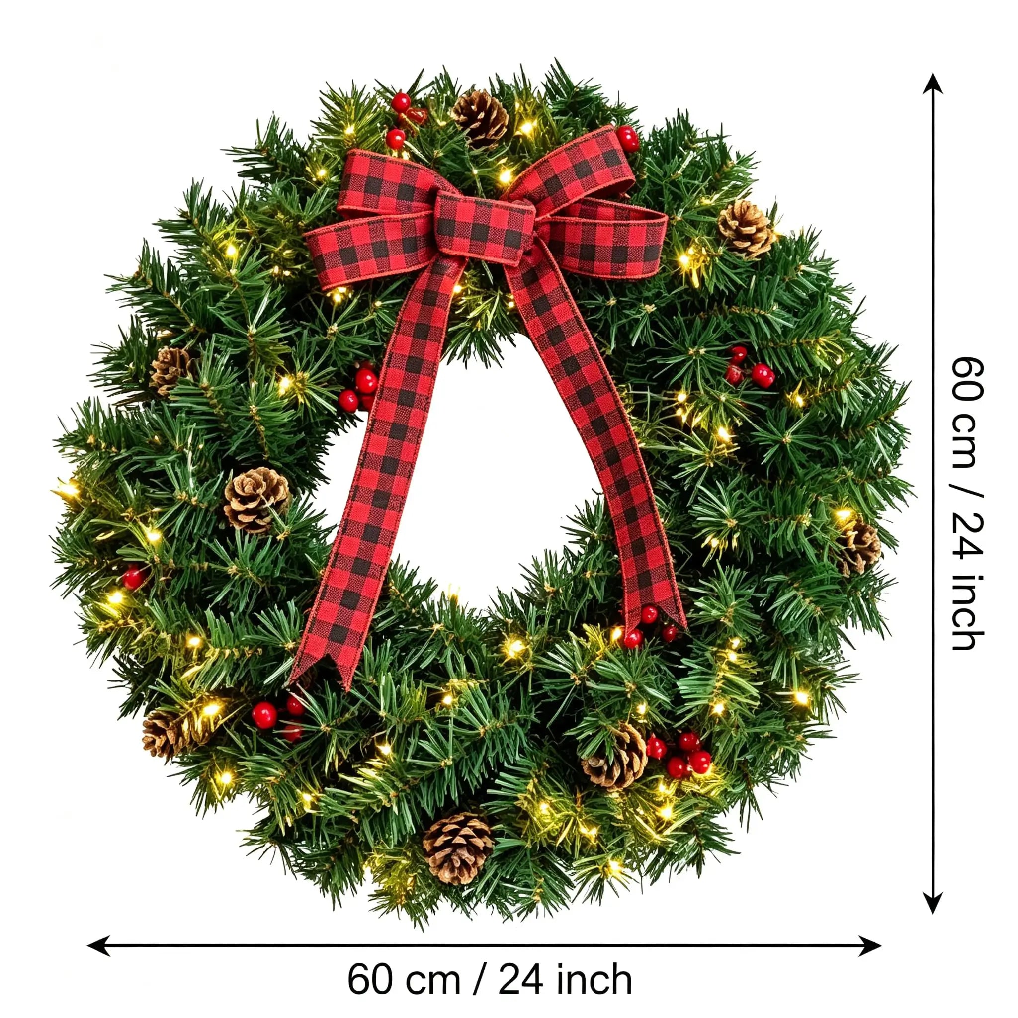GAOMON Pre-Lit Christmas Wreath — Battery Powered LED Holiday Decor