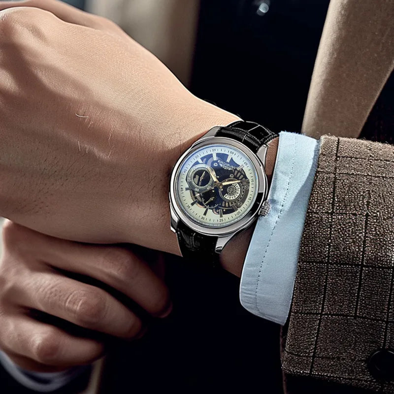 Men's Quartz Wristwatch — Elegant Leather Strap & Round Alloy Case