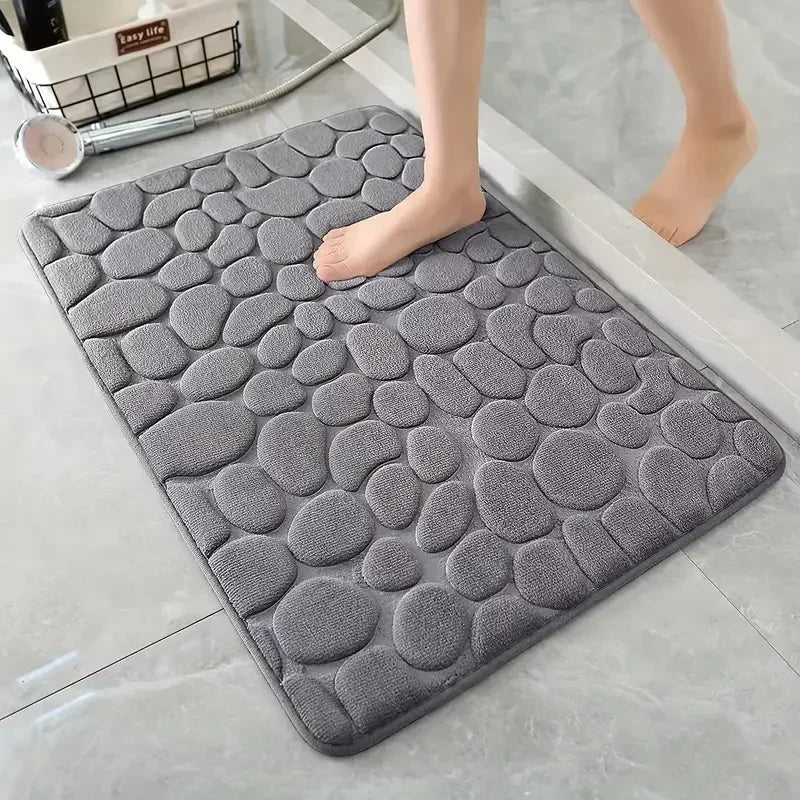 Cobblestone Embossed Bath Mat — Non-Slip Absorbent Floor Rug