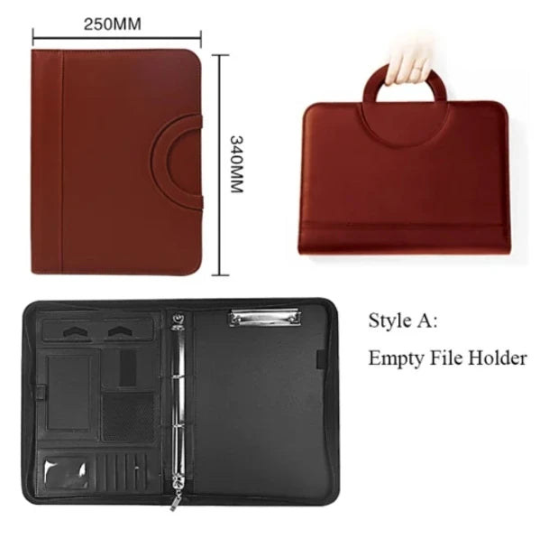 PU Leather A4 Conference File Pad — Professional Zippered Binder & Briefcase