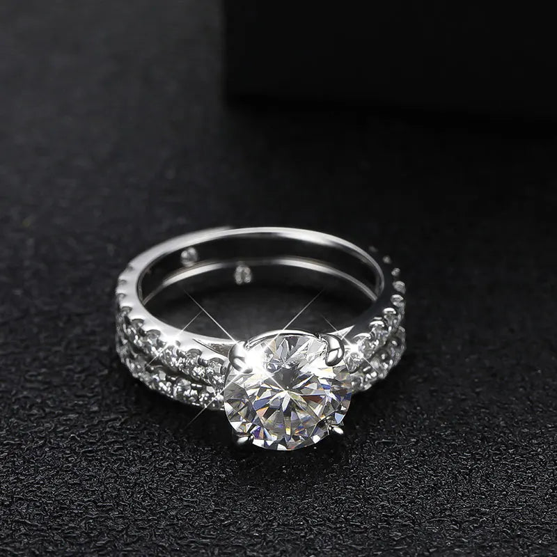 knobspin Moissanite Bridal Ring Set — Sparkling VVS1 D Color Eternity Band