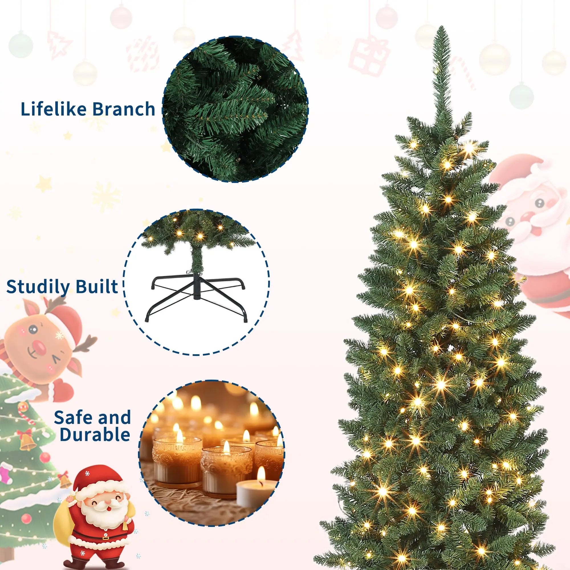 6FT Slim Pre-Lit Flocked Christmas Tree — Space-Saving Holiday Decor