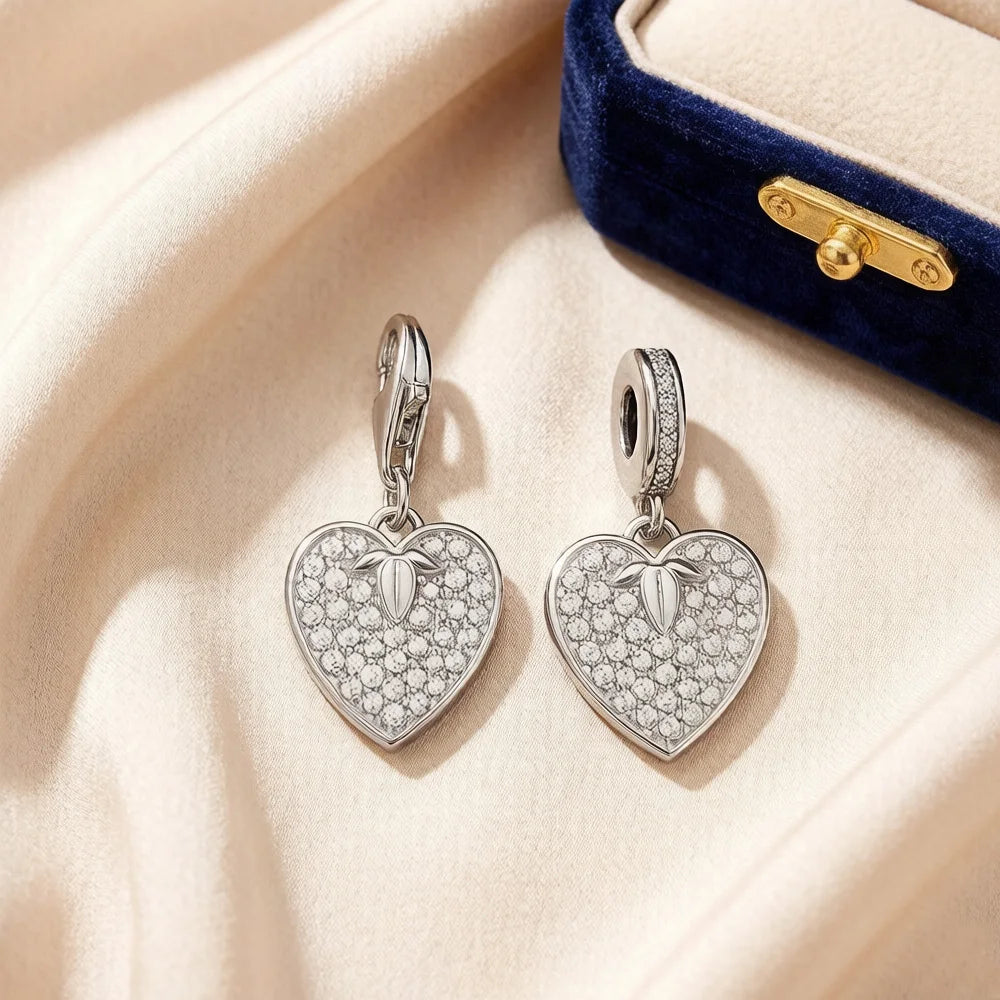 Thaddaeus White Zircon Heart Dangle Charm — Sterling Silver Romantic Pendant